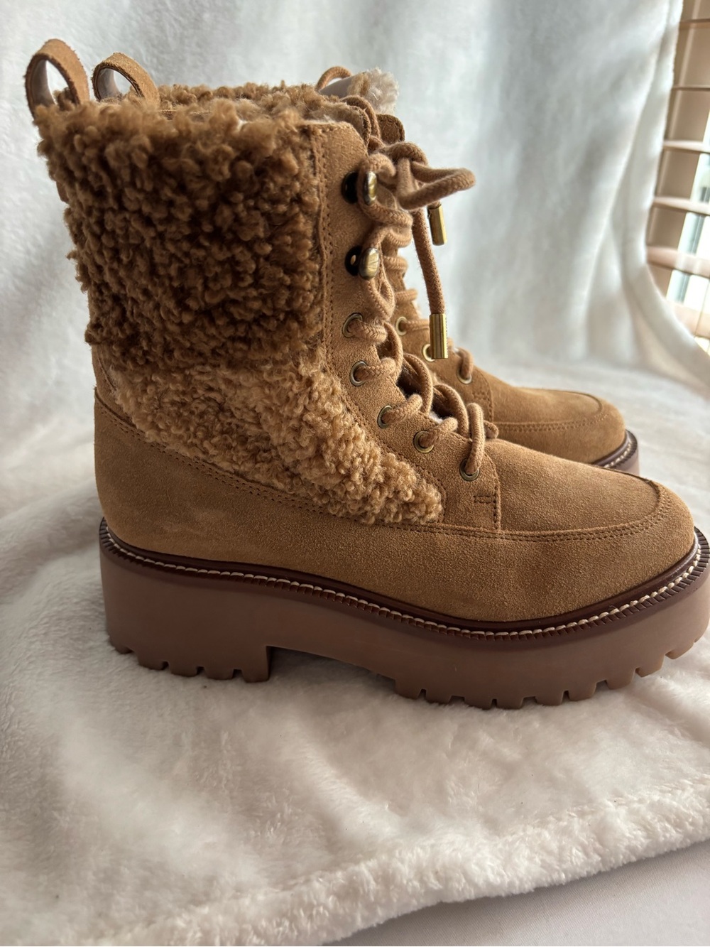 Sam Edelman Womens Elliot 2 Platform Combat Lace-Up Boots Tan Size 6